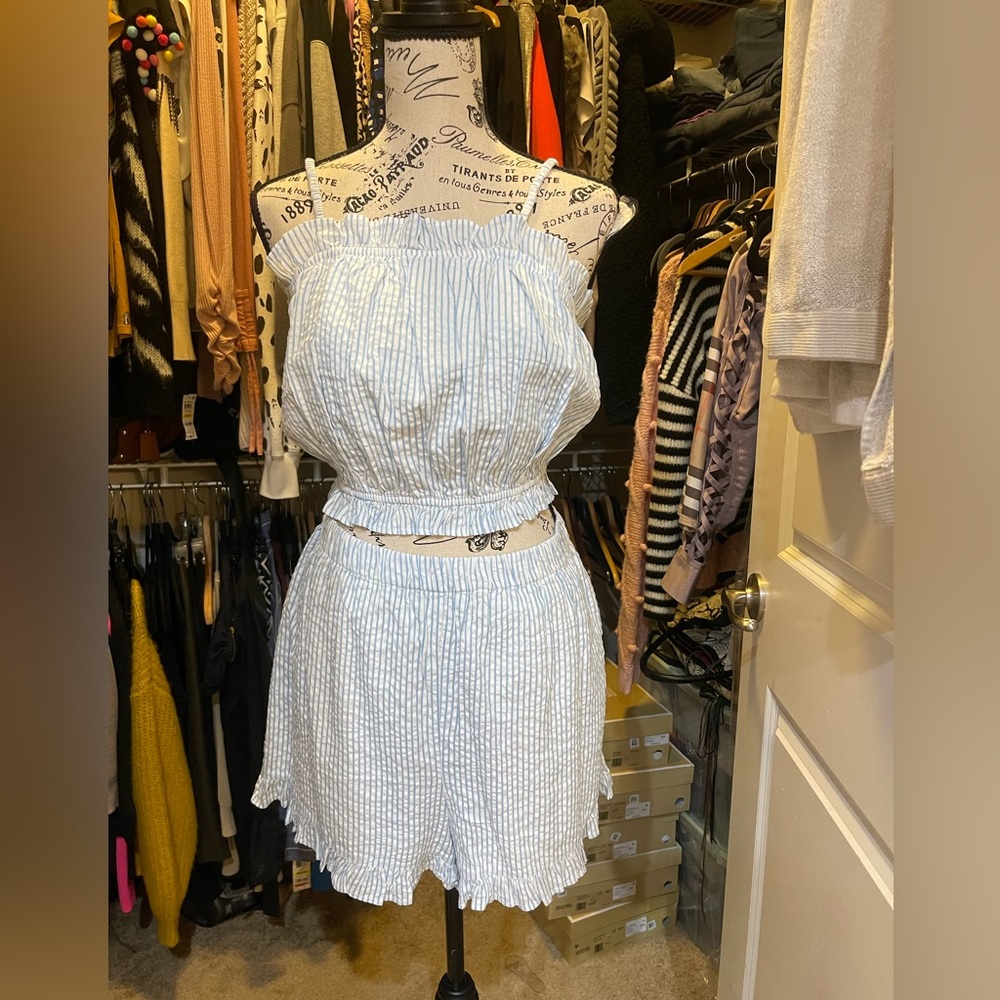 And Now This light blue striped halter and shorts set Size XL